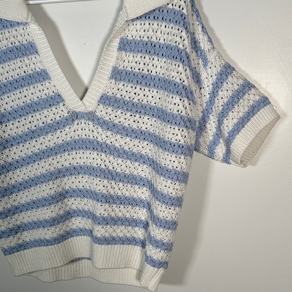 Anthropologie Maeve Striped Open Back Knit Sweater Blue White Top M Preppy Style - Picture 10 of 15